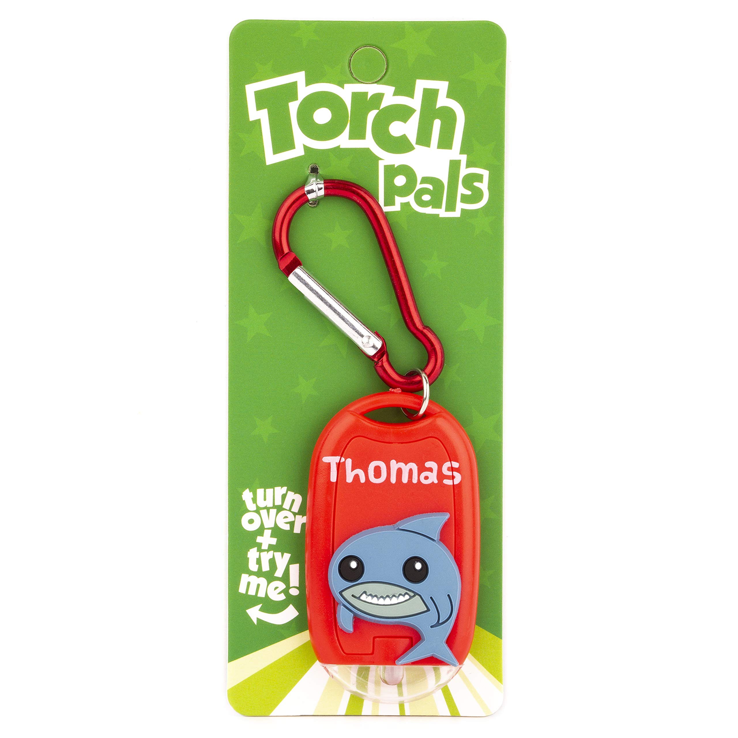 Stands Out, Supplying Outstanding GiftsThomas Name Shark Boys Red Novelty Personalised Mini LED Toy Torch Carabiner Clip
