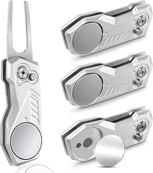 Mile High Life Golf Divot Repair Tool w Magnetic Golf Ball Marker | All Metal Foldable Divot Tool w Pop-up Button | Golf Accessories for Men