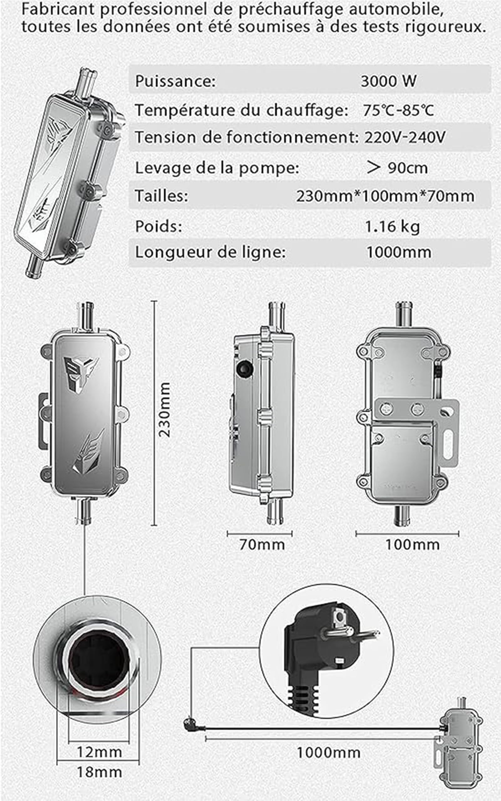 Réchauffeur de Liquide de Refroidissement Diesel Réchauffeur de Liquide de Refroidissement de Moteur 3000W Préchauffeur de Voiture Chauffage de Stationnement EU Plug,3000wtype f