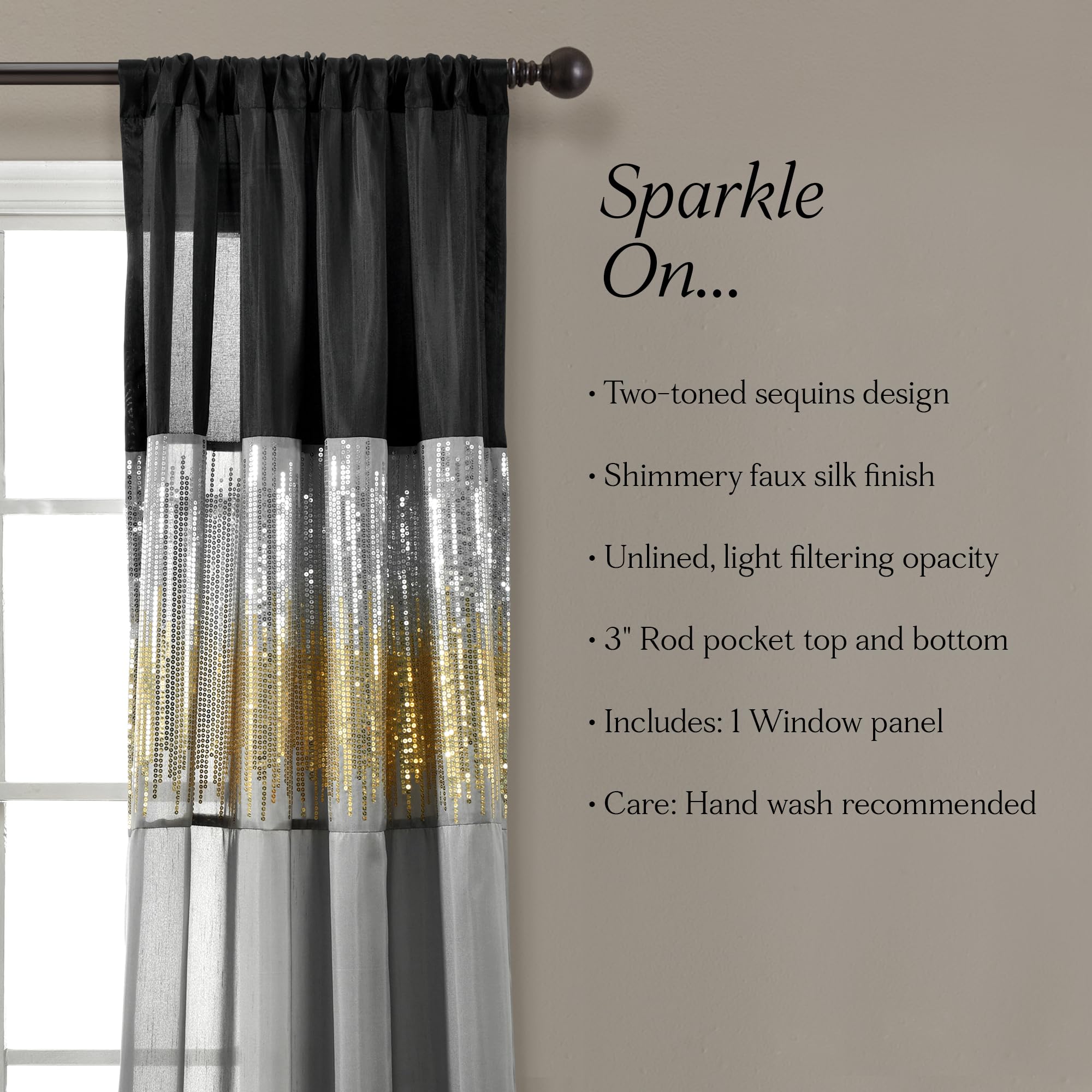Lush Decor Night Sky Rideau de fenêtre Simple Noir/doré 106 x 274 cm