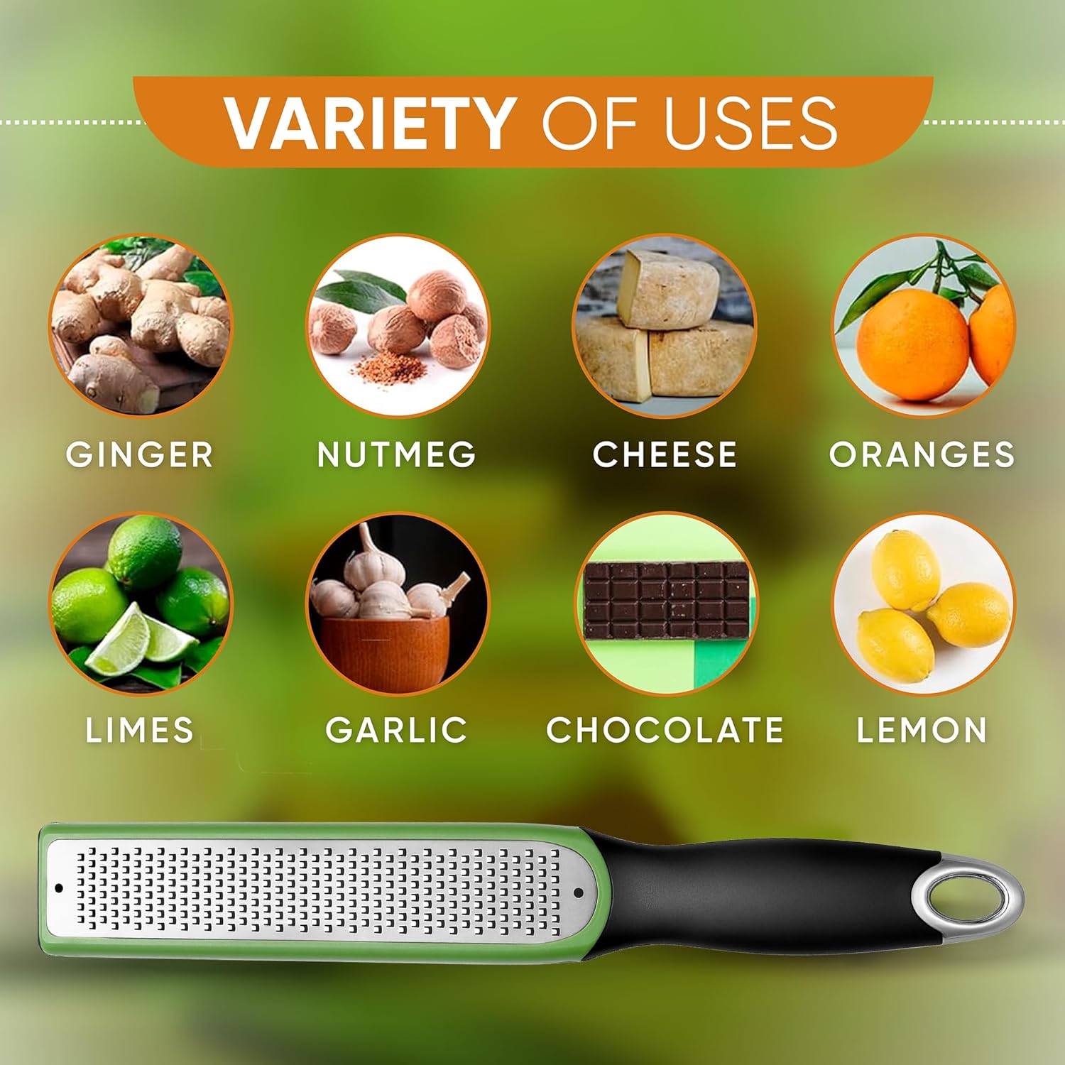 Spring Chef Premium Lemon Zester Grater with Handle - Orange, Garlic, Ginger, Nutmeg, Cheese Grater- Handheld Sharp Kitchen Tool - Stainless Steel Citrus Zester with Blade Cover - Fine Shred, Green