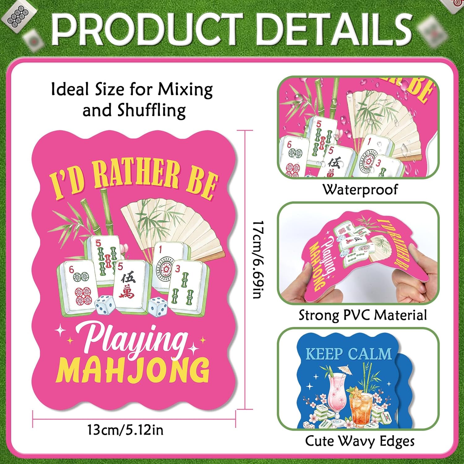 Cocktails Mahjong Shuffler Cards - 4 Pcs Mahjong Tile Mixer for Mixing and Shuffling with Rules PVC Mah Jong Accessories Gifts for Tiles Players Lovers Playing Games Supplies 5 x 7 Inches