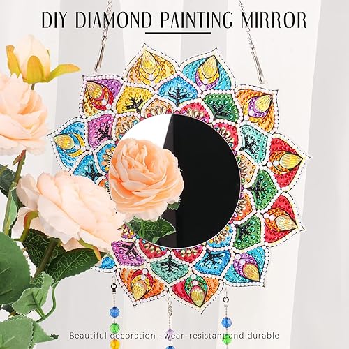 Miniatura 4 de Espejo de pintura de diamante, espejo de maquillaje de mandala, atrapasoles de cristal con forma especial para principiantes, manualidades, regalos,