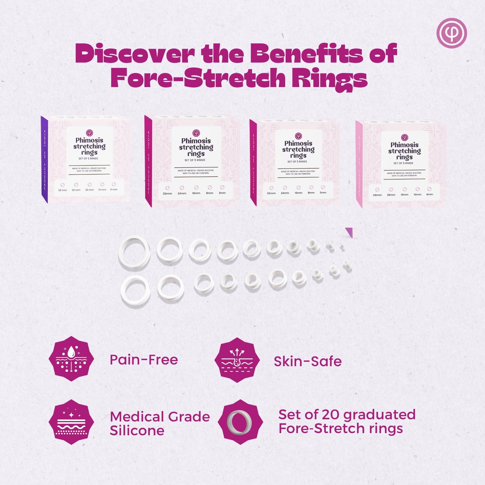 Vajraang Phimosis Stretching Rings – 20 Size Progressive Flexibility Training Set | Soft & Skin-Friendly Material | Easy-Use Comfort Rings for Daily Stretching | User Manual & Track Sheet Included
