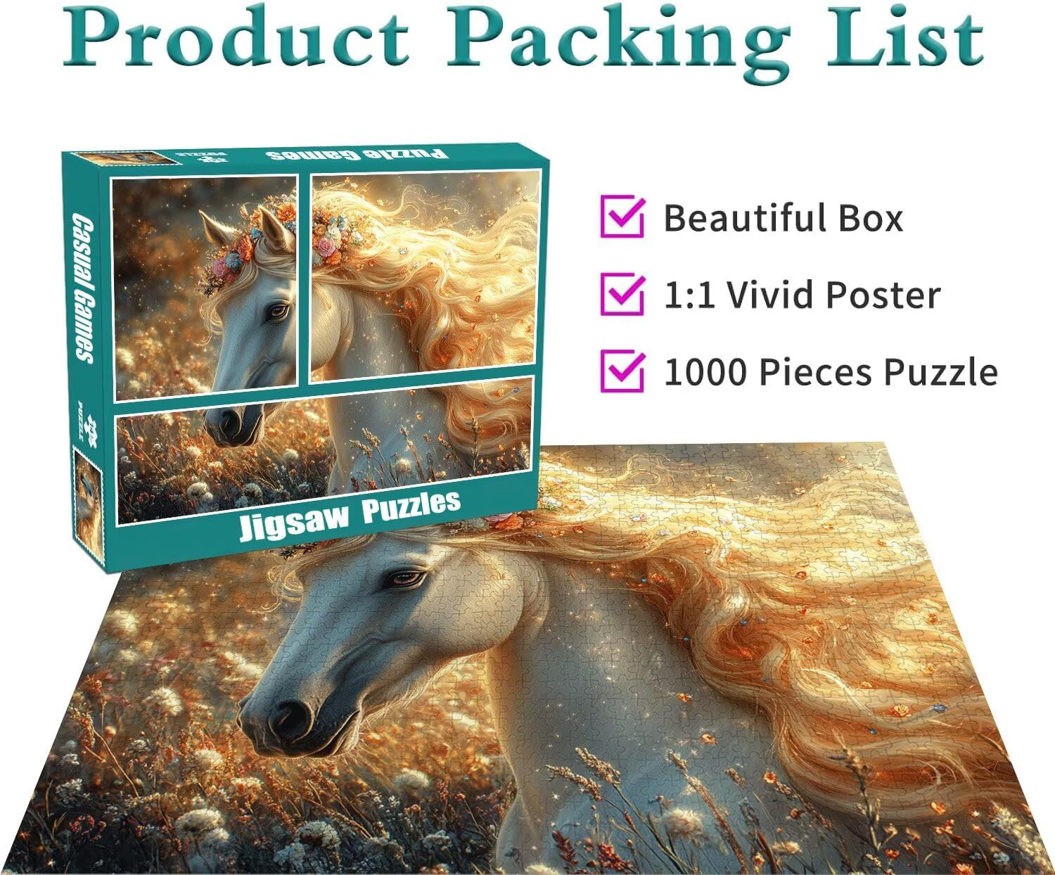 Pferd Puzzle für Erwachsene Kinder Anspruchsvoll 5000 Teile Impossible Klassische Puzzles Schwer Tier ab 8 9 10 Jahre Mädchen Jungen Jigsaw Kunst Educa, für Dekoration und Geschenke 105x156cm t-625