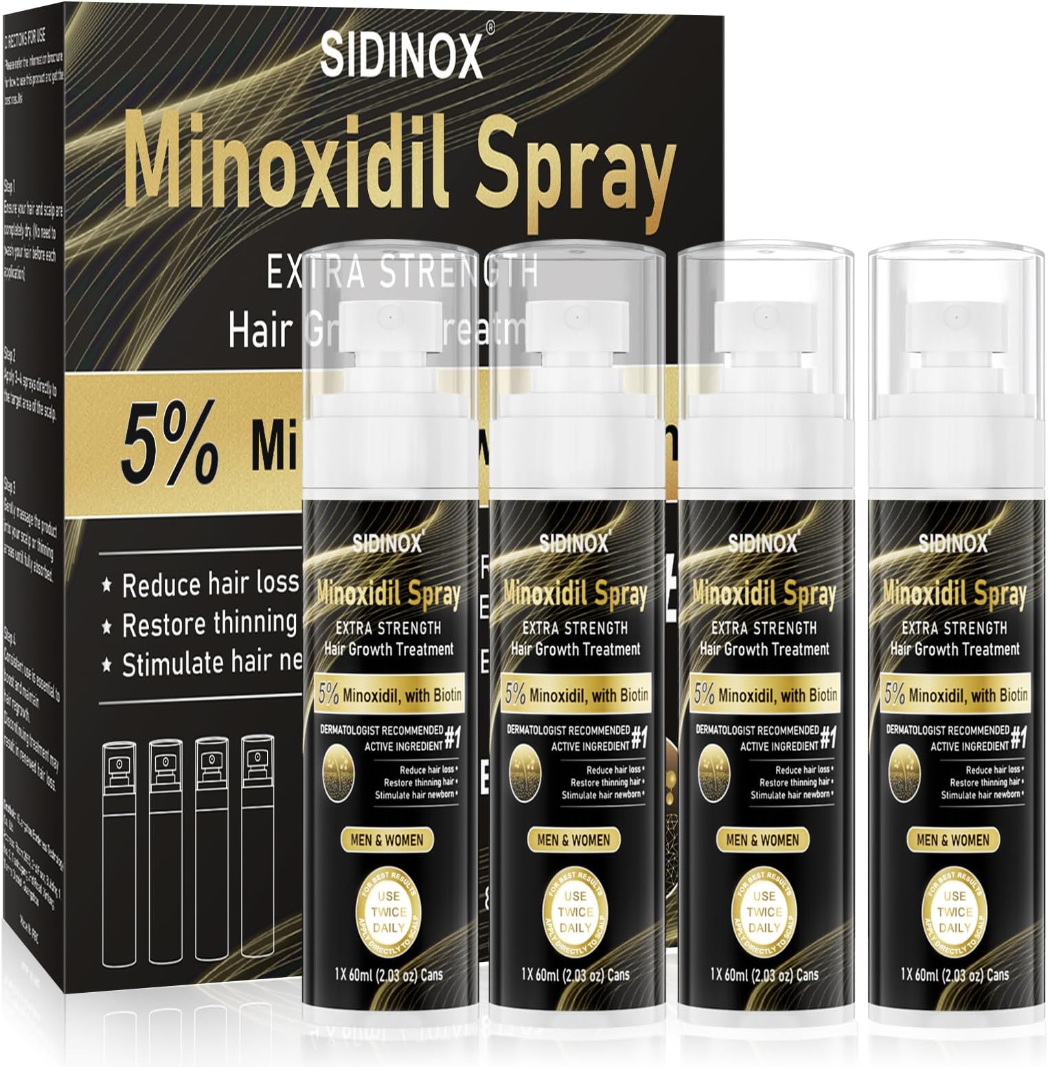 5% Minoxidil Spray for Men & Women (4 Month Supply)-Extra Strength Hair Growth Spray with Biotin & Castor Oil,Clinically Proven for Thinning Hair & Beard Regrowth, Non-Greasy Formula 4 pack(8.12 oz)