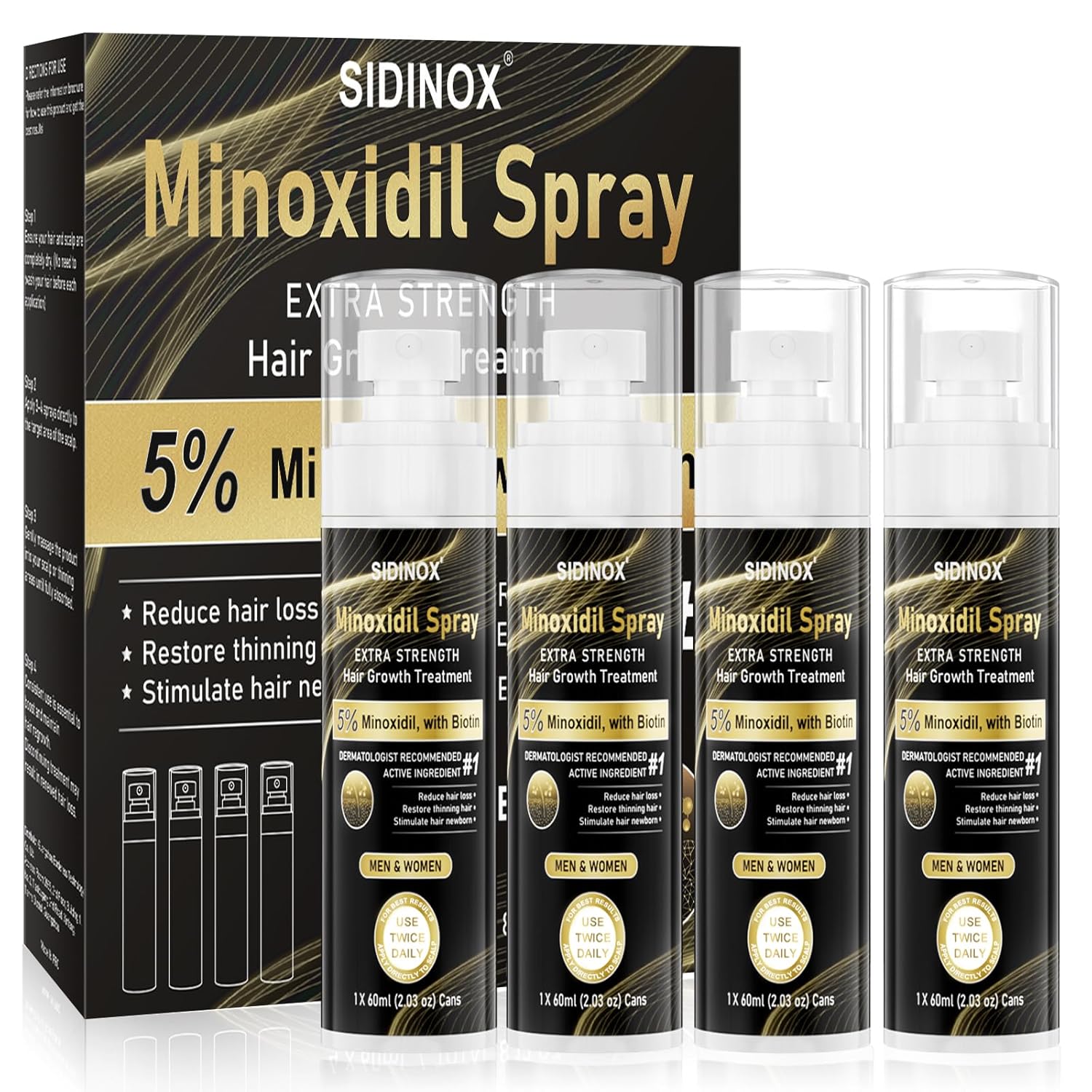 5 Minoxidil Spray for Men Women 4 Month Supply -Extra Strength Hair Growth Spray with Biotin Castor Oil