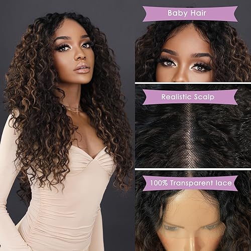 Miniatura 8 de TRUMOST Pelucas de encaje frontal de onda profunda de 13 x 4, pelucas sintéticas rizadas de 30 pulgadas para mujeres negras con encaje frontal