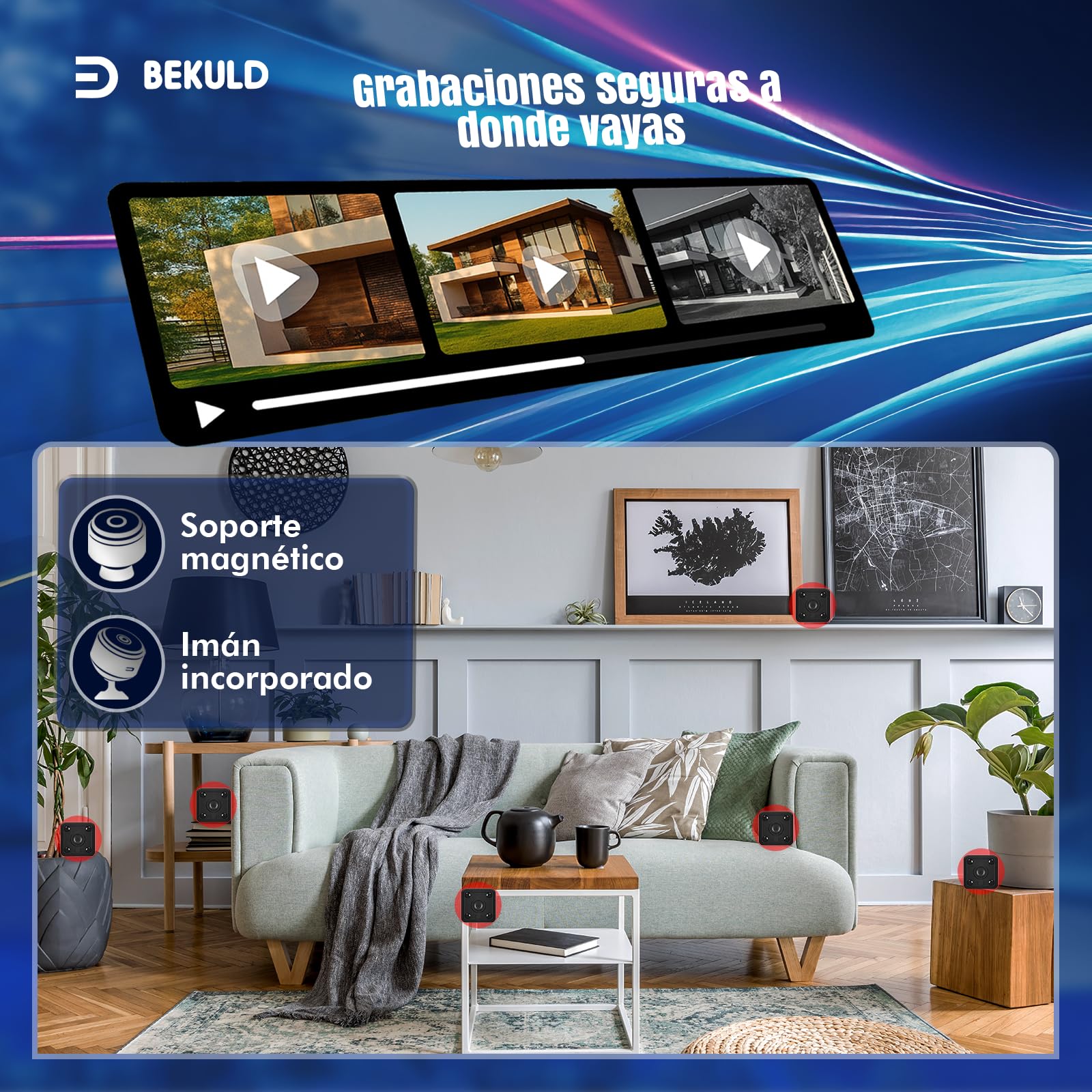Bekuld Super Pack De Mini Camara Espia 2K + Soporte + Lector de Tarjetas | Camaras Espias Camufladas con Vision Nocturna y Detección de Movimiento 2.4GHz | Camara Oculta App (iOS/Android) — view 5