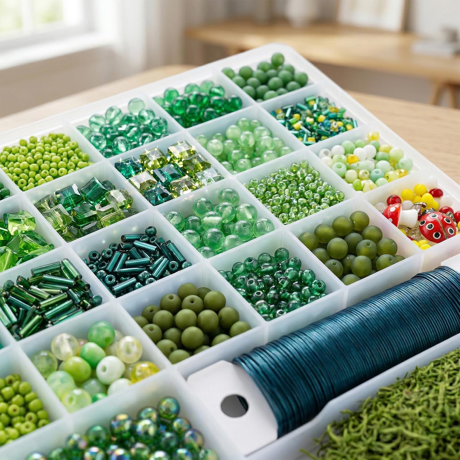 AHRLEPIT 5500 Pcs DIY Beaded Plant Kit, Green Glass Leaf Seed Beads, Forever Beaded Flower Kit, Plant Beads & Green Crystal Beads for Jewelry Making, Sun Catcher Crafts for Plant Lovers (5500pcs)