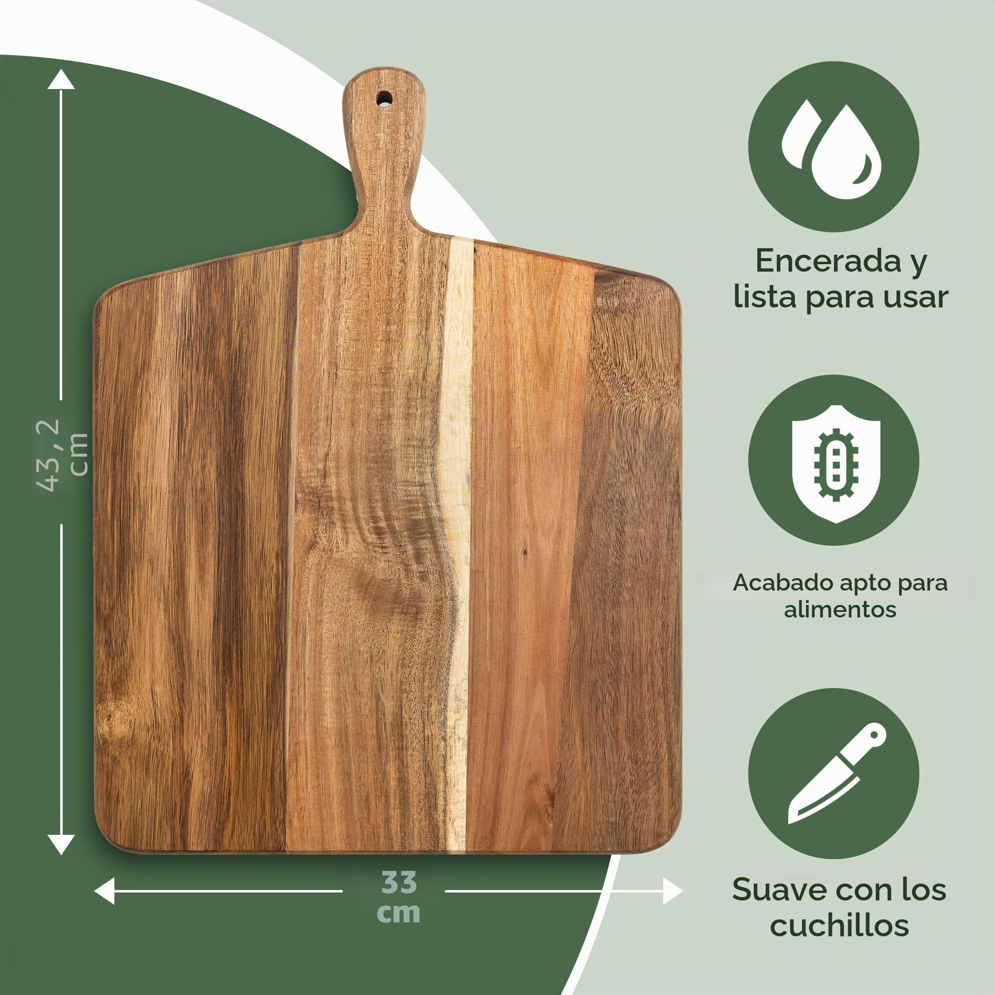 Tabla de cortar y tabla de cortar de madera de acacia con asa para carne, tabla de queso, verduras, pan y embutidos, tabla decorativa de madera para servir cocina y comedor, grande, 17 x 13 pulgadas