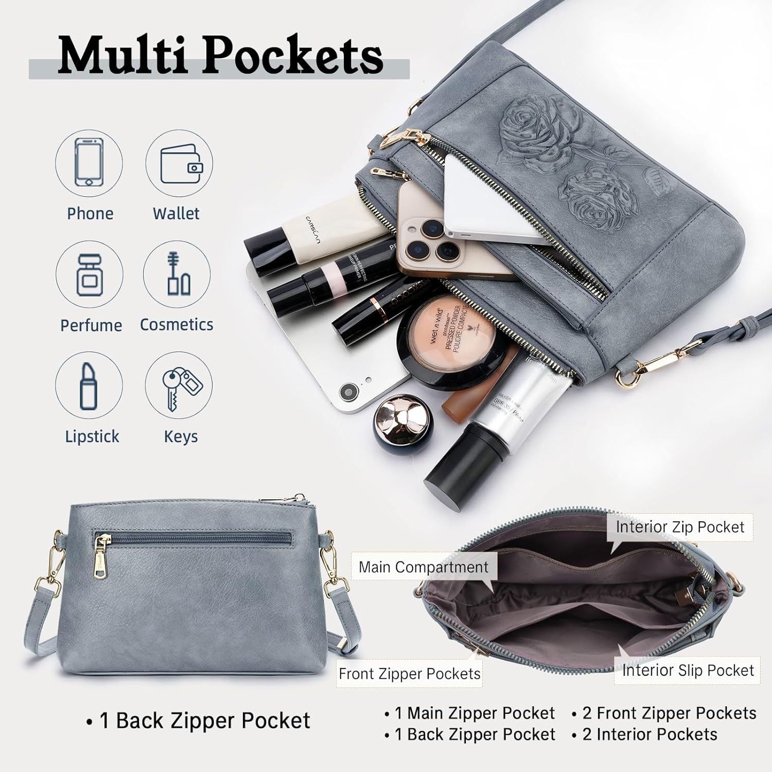Small Crossbody Bags for Women,Vegan Leather Cell Phone Purse Embossed Clutch Purse with Shoulder and Wrist Strap | Breathable Material, Adjustable Strap, Multi-Pockets, Detachable Strap