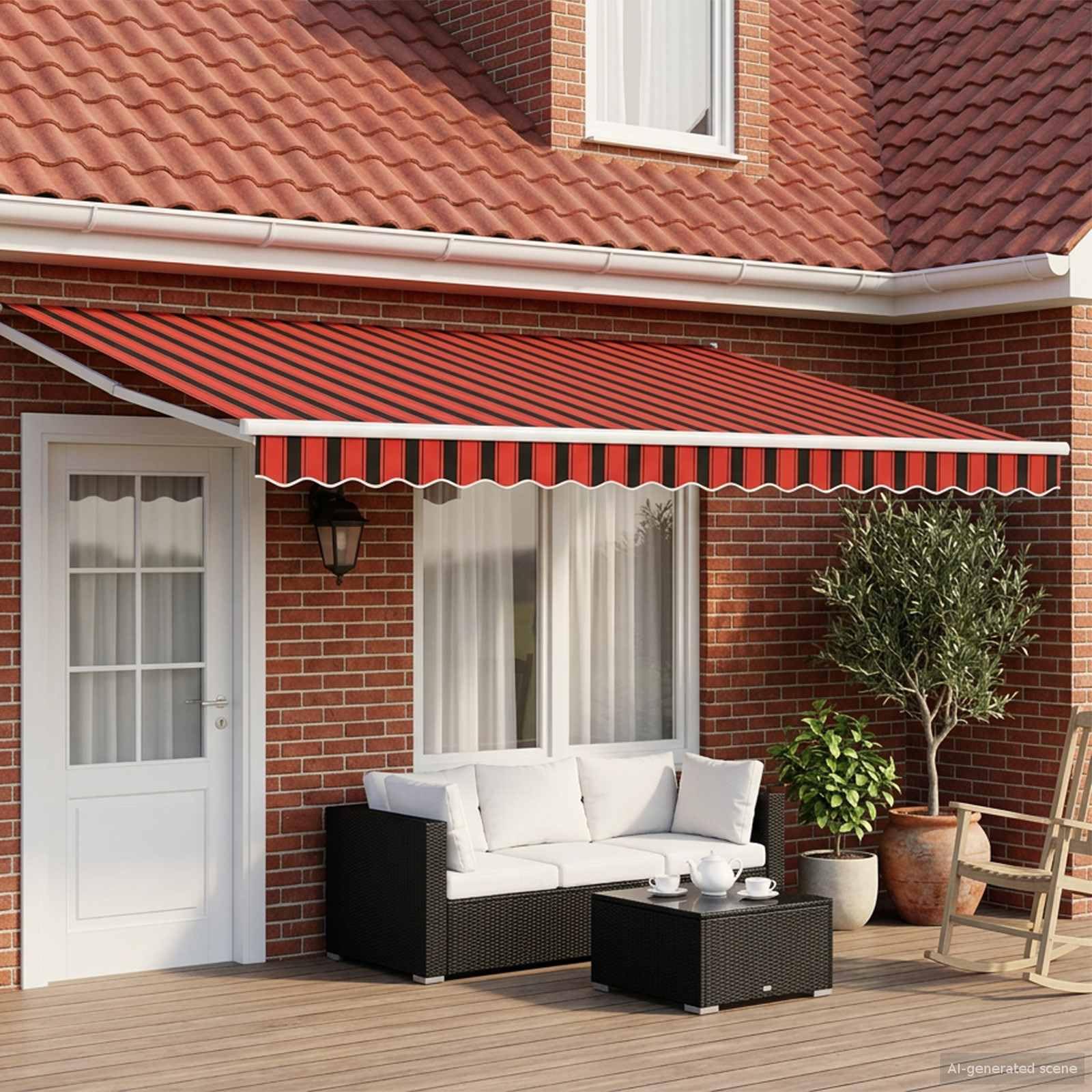 Toldo Retráctil Eléctrico Naranja, Marrón, Blanco 4,5 x 3 m