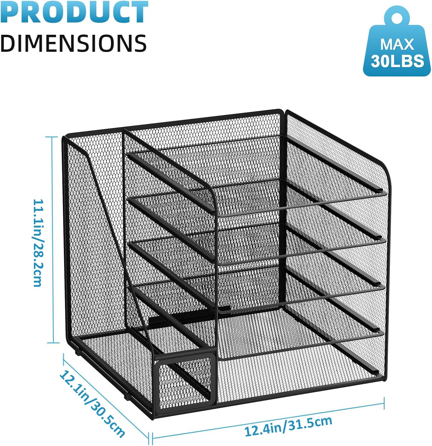 Marbrasse Organisateur de Bureau 5 Niveaux Maille Papier Porte-Dossiers Noir