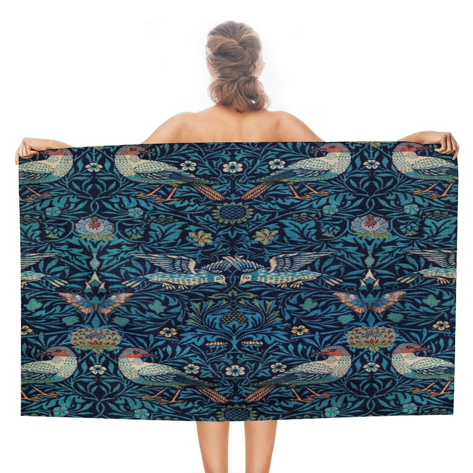 COALHO Vintage Boho William Morris Florals Beach Towel For Adults Oversized-51 x31,Rustic Spring Garden Animals Birds Butterflies Damask Designs Beach Towel Lightweight Quick Drying Absorbent Towel