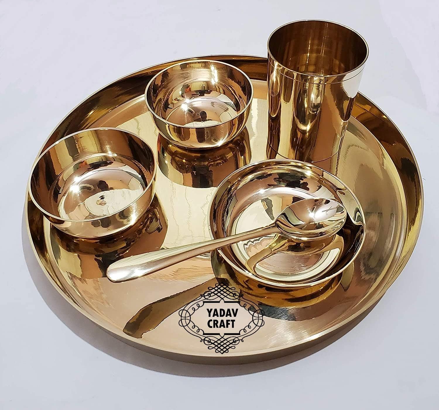 Yadav Craft Bronze Dinner Thali Set - 6 Pieces, Gold