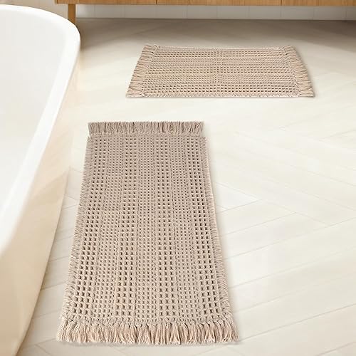 Miniatura 12 de Tapete de baño con borlas, tapete de baño con borlas, tapete de baño antideslizante para suelo de baño, tapete de baño bohemio ultra suave, tapete