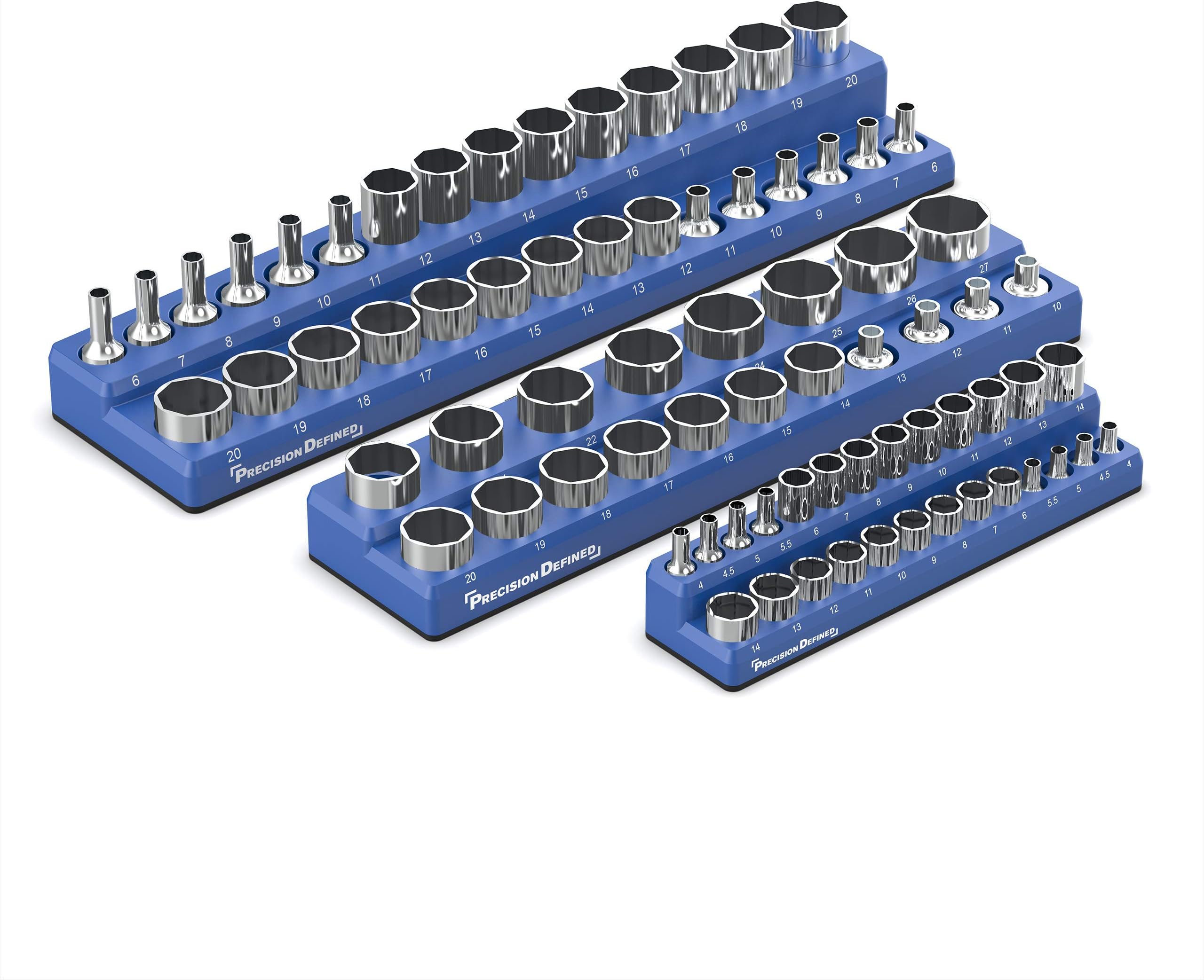 PD Magnetic Tool Socket Organizer Holder, METRIC, Blue
