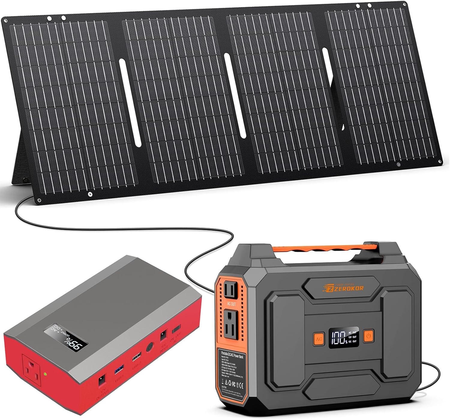 Portable Solar Power Station with Foldable Solar Panel 60W, 110V AC Outlet Camping Solar Powered Generator with Panels, DC Battery Pack AC Power Bank for Laptop Smart Devices RV Outdoor Backup