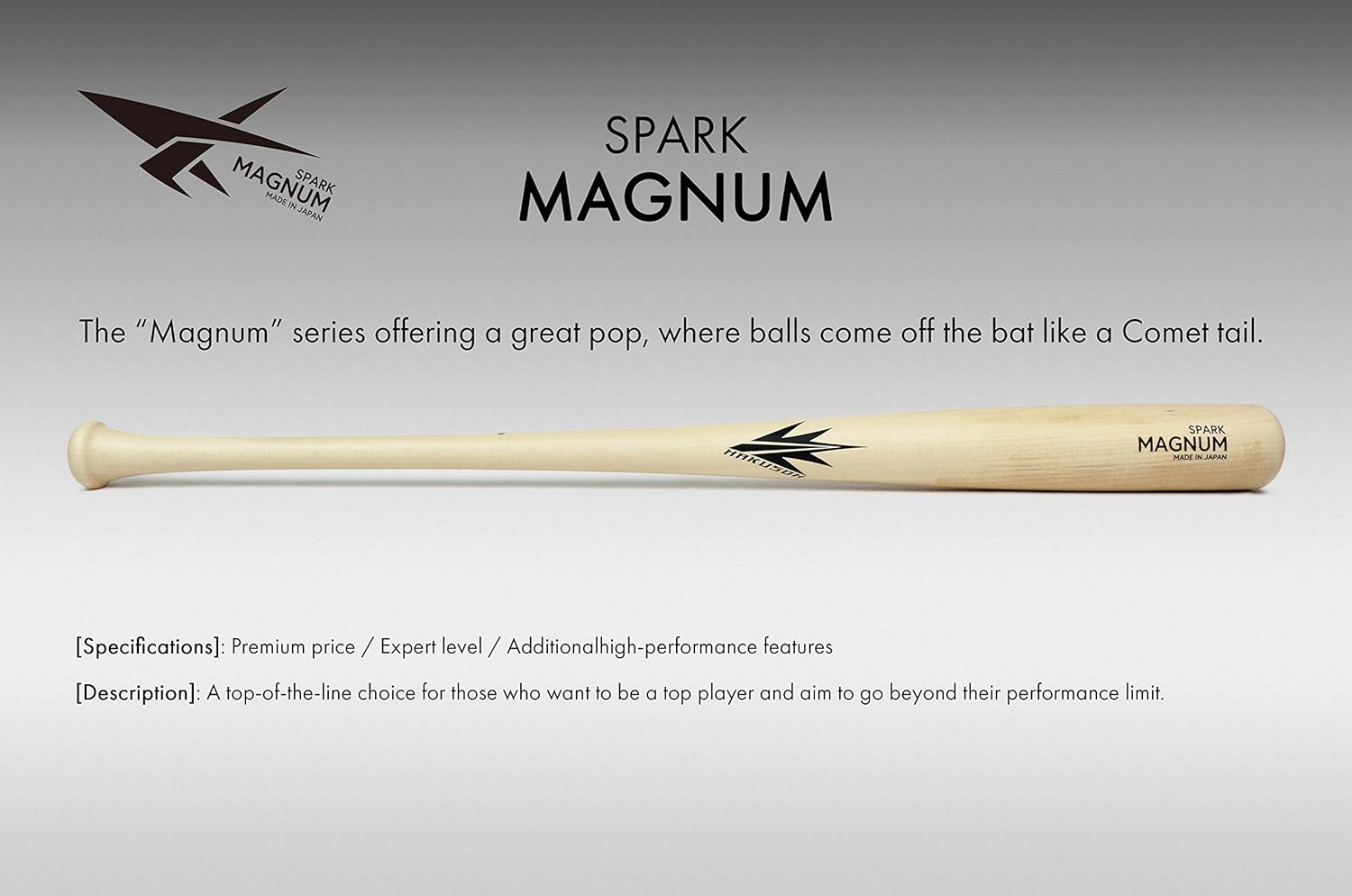 Spark Magnum H110 Wooden Baseball Bat Maple Wood Gamebat Practice Training Bat Adult (-2.5 Dropweight) [Made in Japan]