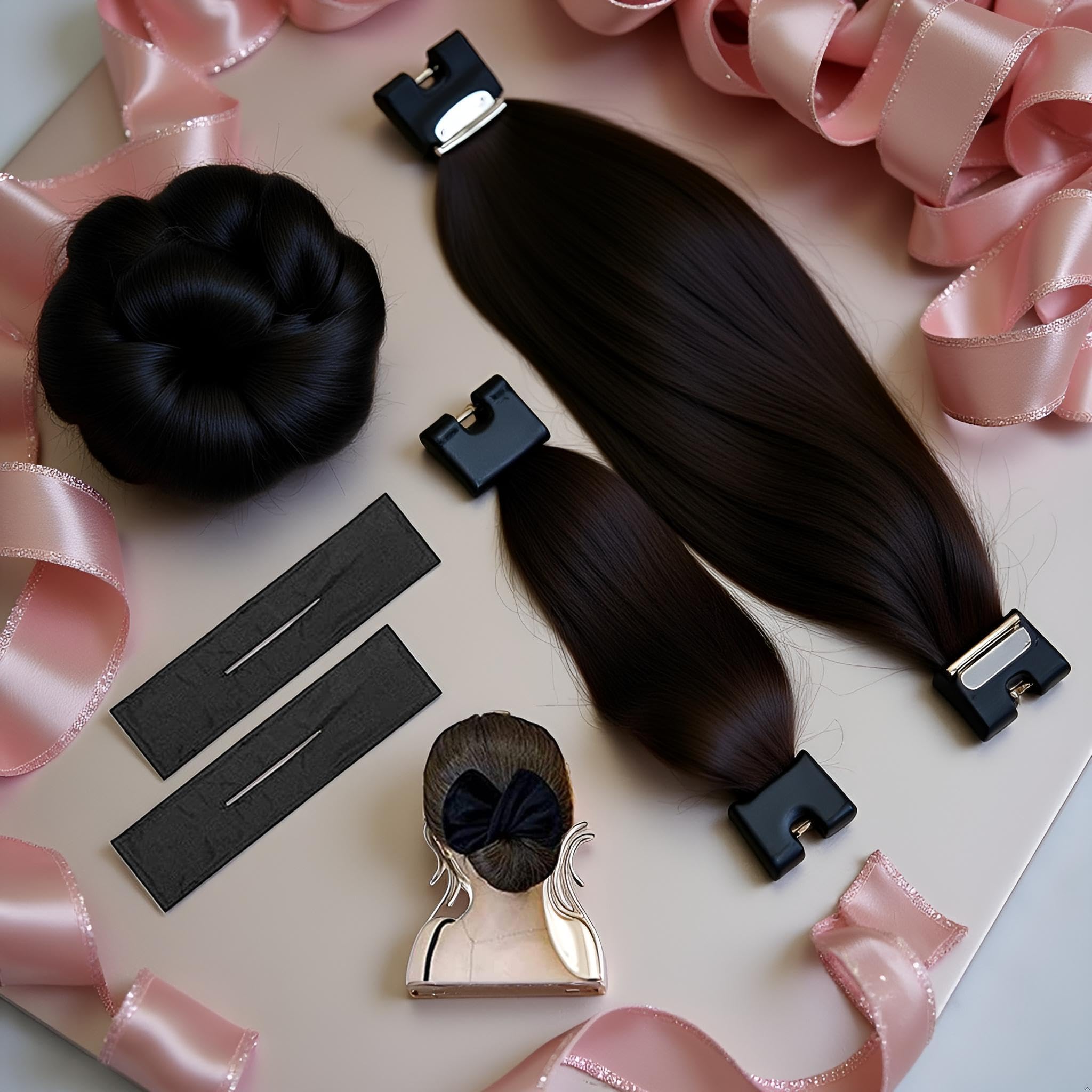 2Pcs Black Cloth Magic Clip French Twist Bun Shaper- for Women's Hair - Image 4
