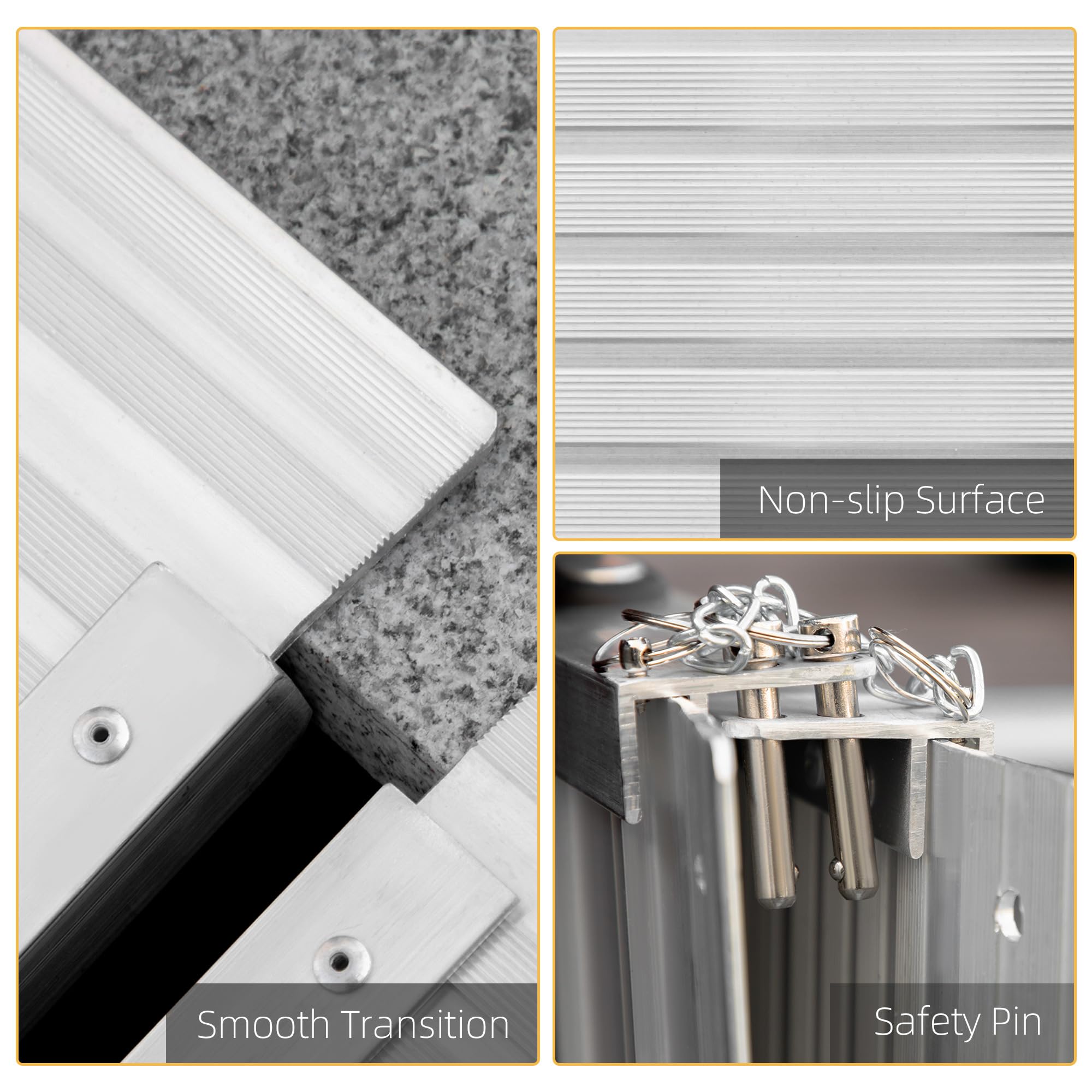 HOMCOM Rampa per Sedia a Rotelle Pieghevole con Bordi Esterni, Rampa per Disabili in Lega di Alluminio, 61x74x5 cm, Argento