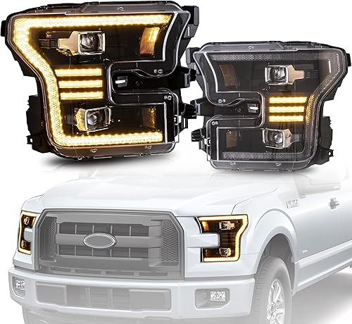 VLAND Conjunto de faros delanteros para Ford F150 XL 2015-2017, XLT, Lariat, King Ranch, Platinum, Limited, con DRL de arranque dinámico, luz