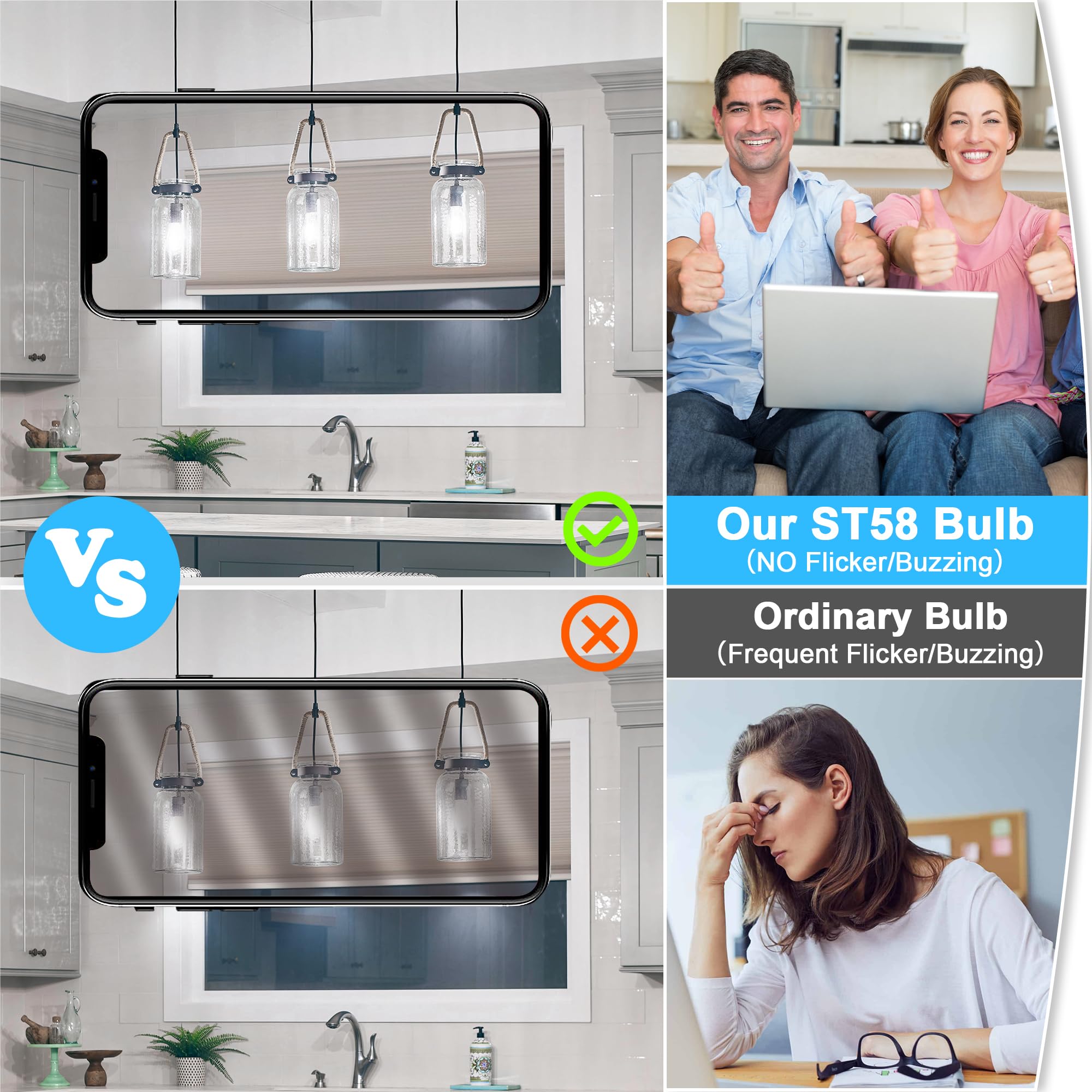 4-Pack Vintage Edison LED Bulbs 60W Equivalent 850LM 6W Edison Light Bulb Daylight White 5000K ST58 LED Filament — view 9