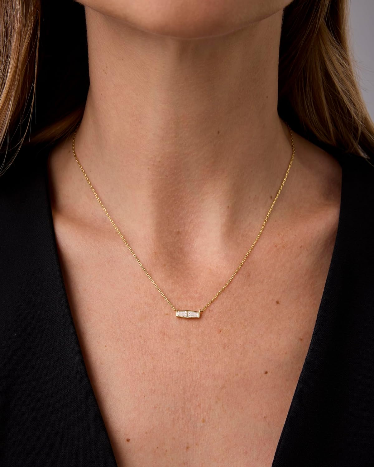 PAVOI 14K Gold Plated Dainty Tapered Baguette Cubic Zirconia Pendant Necklace | Trendy Chain Necklaces for Women - Image 2