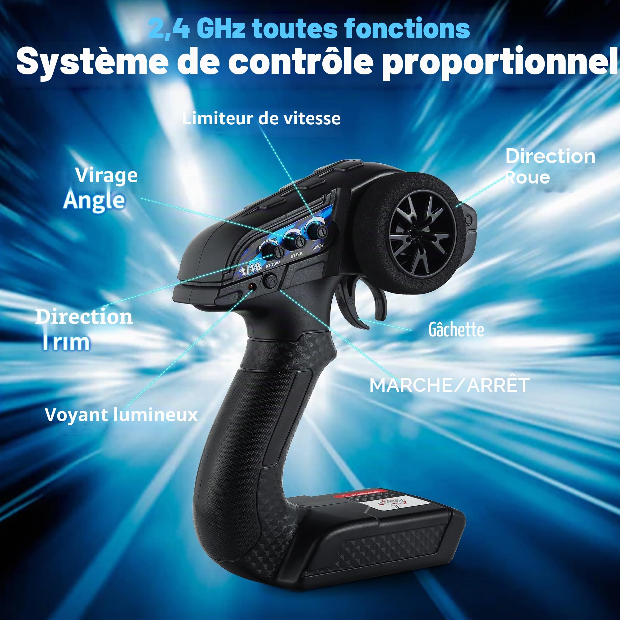 Herenear Voiture Télécommandée, 60+ km/h, 1:18 4WD Voiture Telecommandé Tout Terrain, 2,4 GHz Télécommandes, 50 Min d'Autonomie, Voiture RC Electrique Jouet pour Adultes et Enfants
