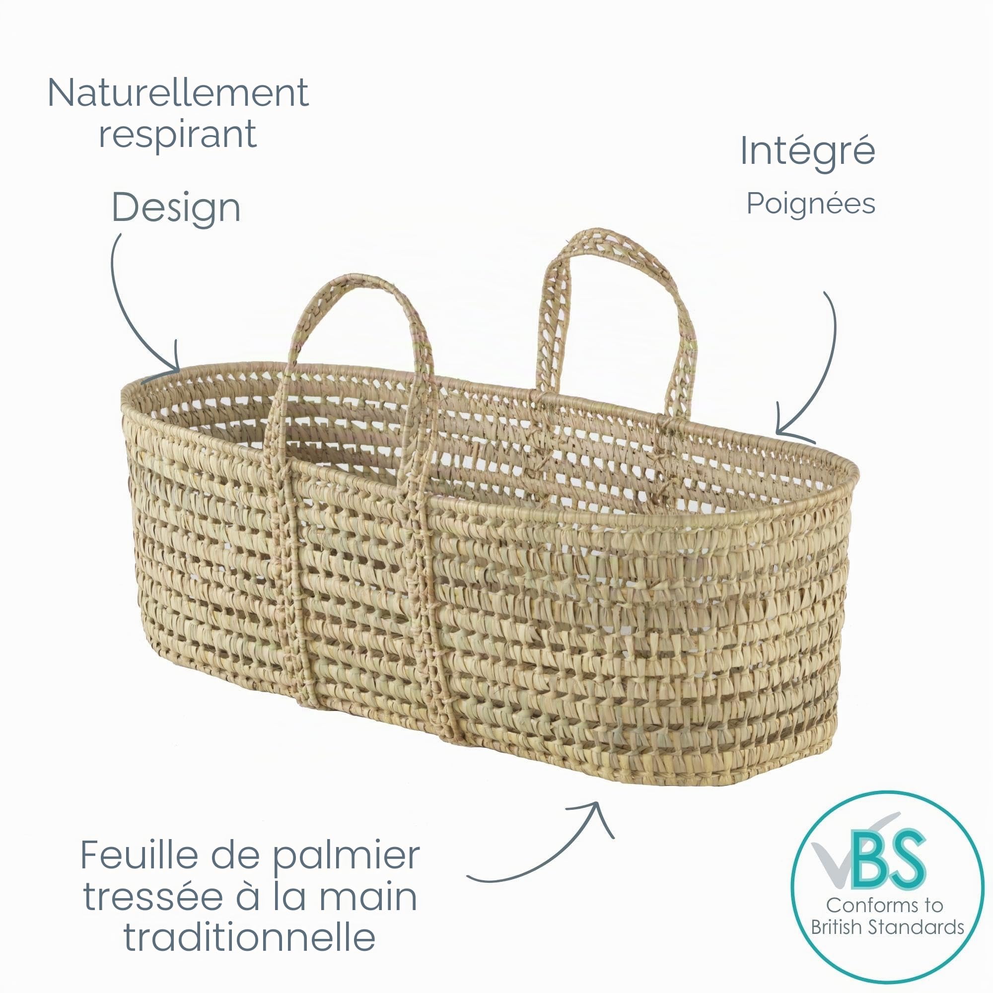 Clair de Lune Couffin en Palmier Naturel | Design tissé à la Main et Respirant | Essentiels pour Nouveau-né | Convient dès la Naissance | Tissage de Palmier Naturel 100% Bio | Berceau pour bébé de