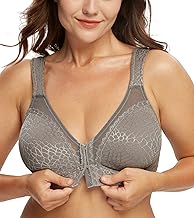 DotVol Women's Full Figure Front Closure Wirefree Jacquard Back Support Posture Bra