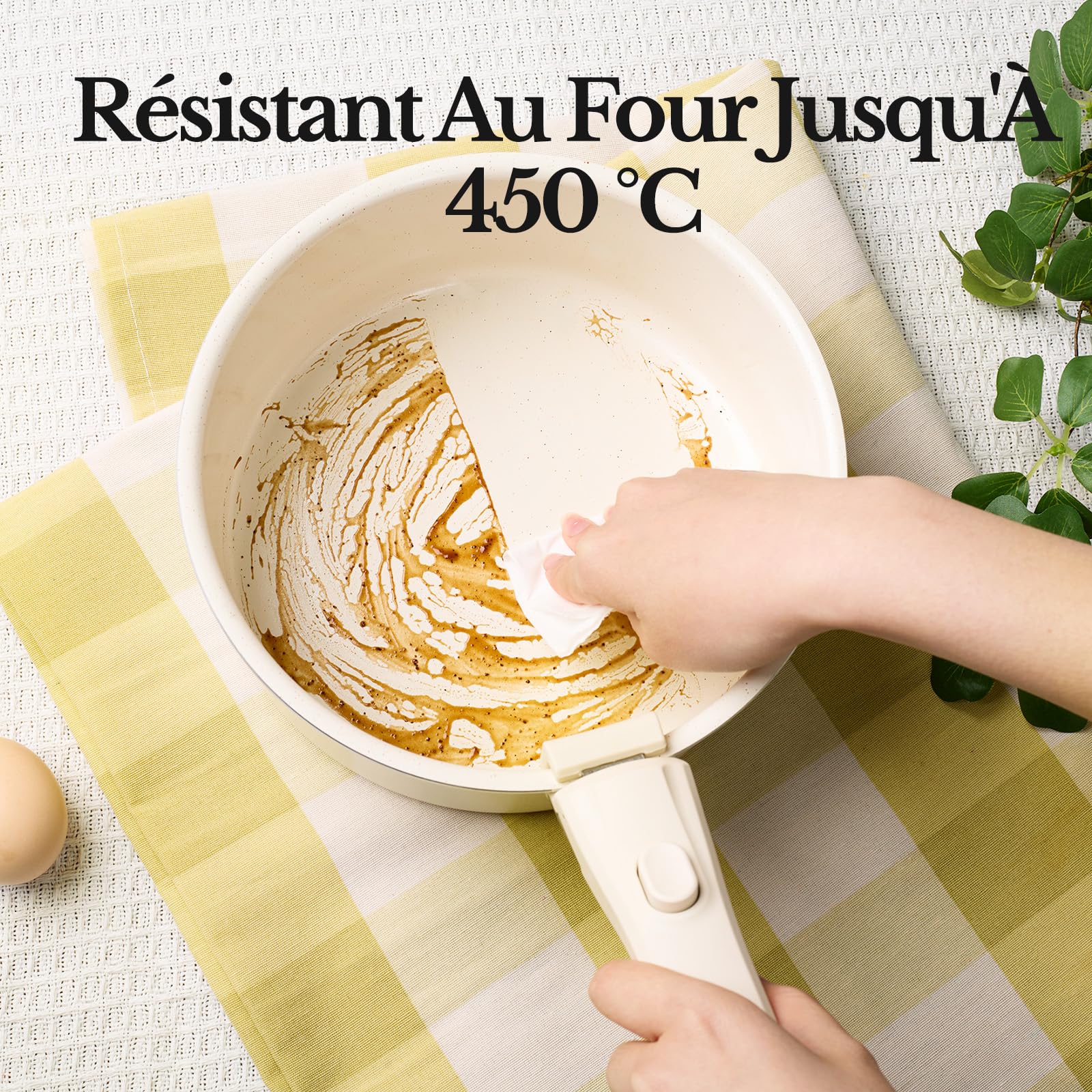 Töpfe Set mit Abnehmbaren Griffen, Keramik Topfset induktion 16/18/20cm, 3-in-1 Verschlussdeckel und 2 Vliesunterlagen Für alle Herdarten geeignet, induktionsgeeignet und ofenfest Beige