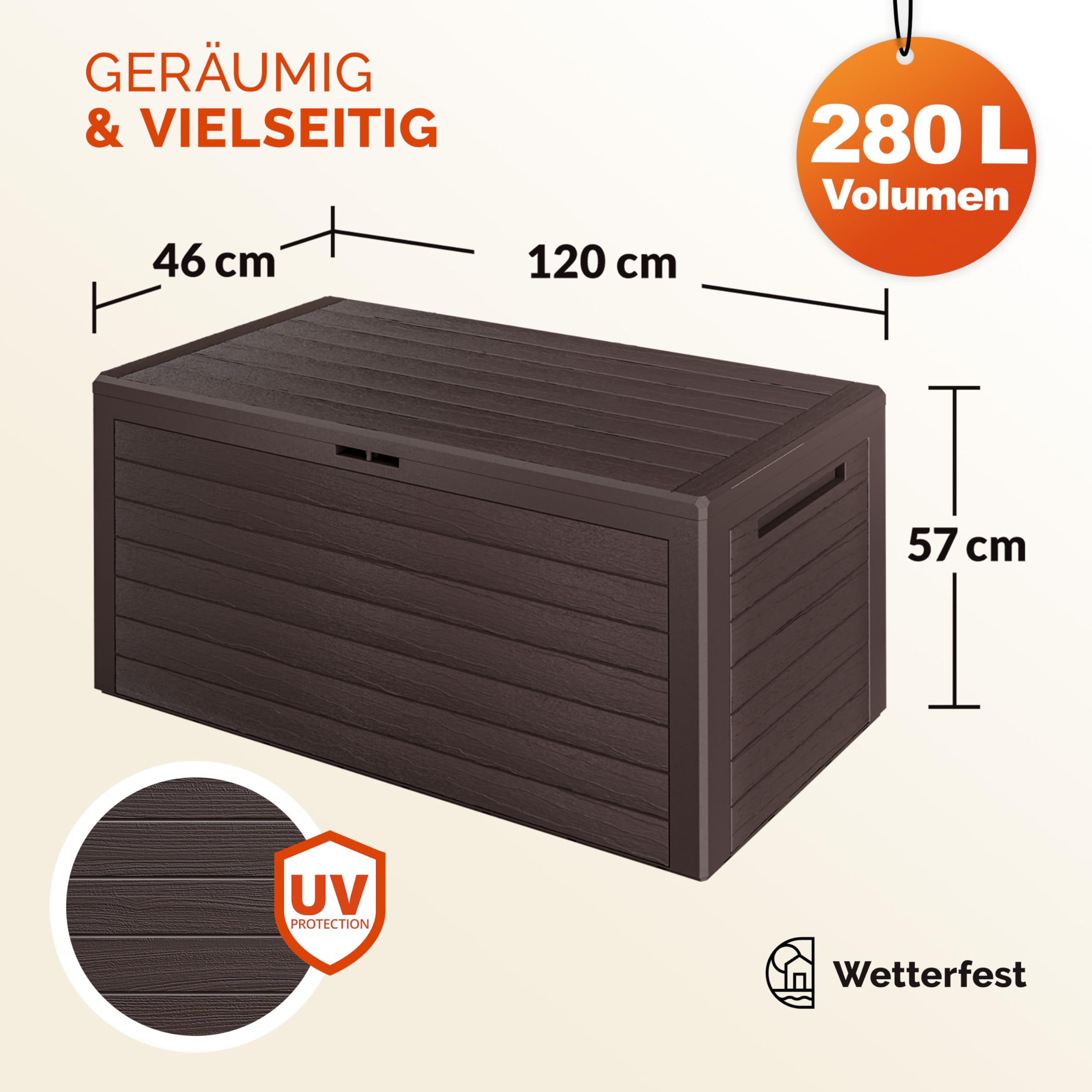 Casaria® Baule da Giardino XXL 280L Effetto Legno Cassapanca Richiudibile 116x43x55cm Box Multibox Contenitore Cuscini