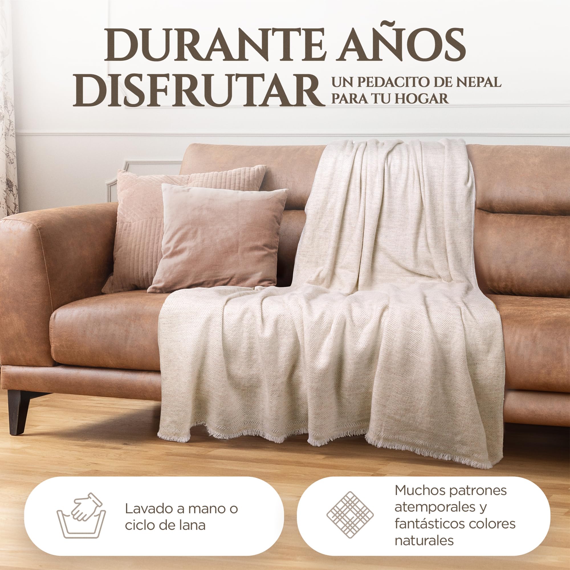 Manta de Cachemira - Manta Tejida a Mano para sofá 100% Lana de Cachemira - 135 x 270 cm, Suave y Acogedora Manta para sofá y Silla - Fabricada en Nepal