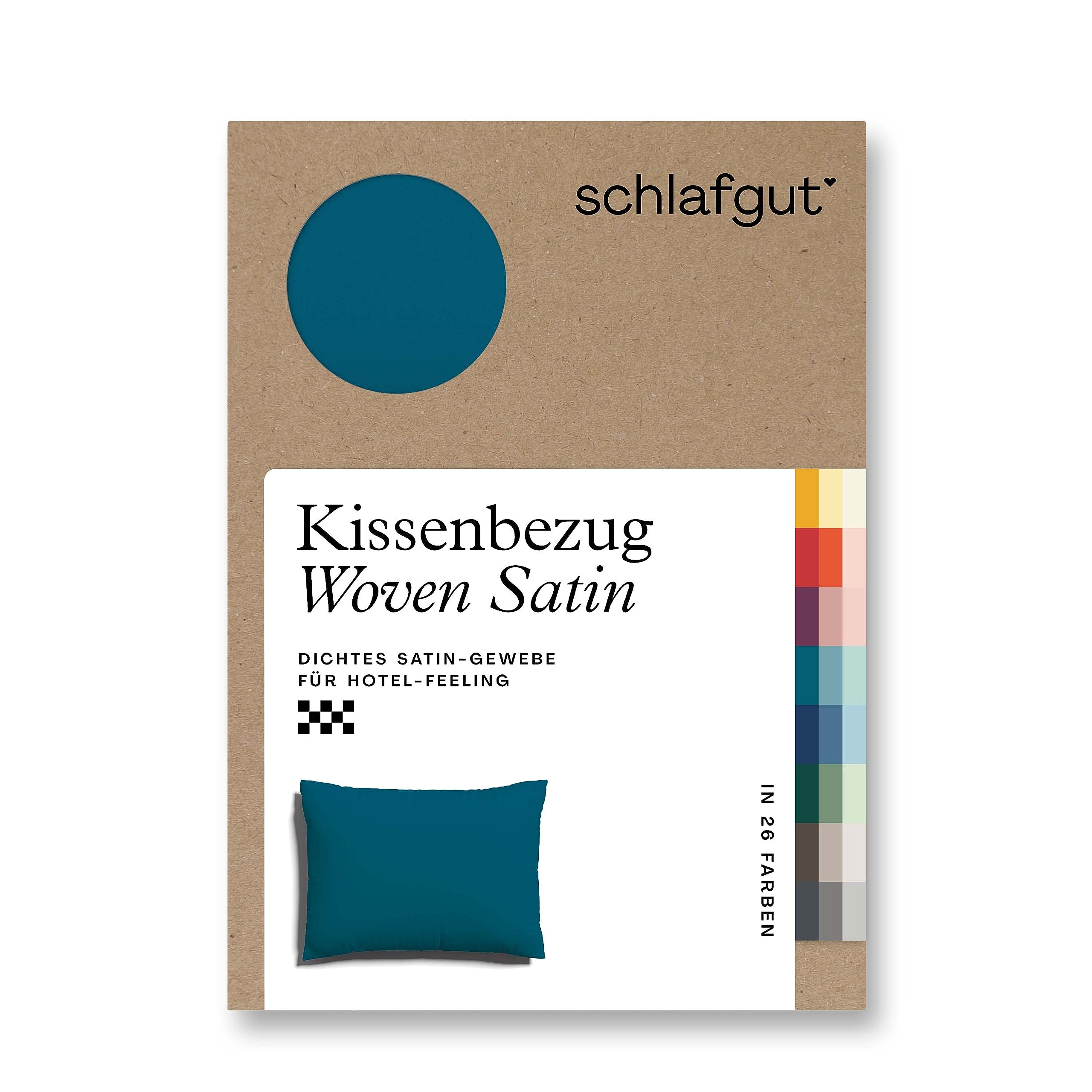 schlafgut Woven Satin Kissenbezug 60x80 cm Petrol Deep Uni in Premium Hotelqualität, Kopfkissenbezug einzeln mit 100% weicher Baumwolle