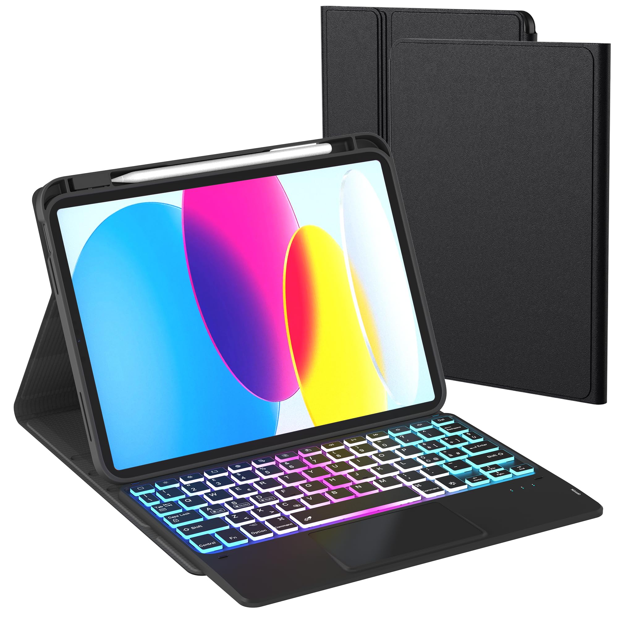 Custodia Con Tastiera per iPad 10 Generazione 10.9 2022/11 Generazione A16 2025: Tastiera Retroilluminata a 3 Zone e 7 Colori Con Trackpad Intelligente - Tastiere Rimovibile Con Layout Italiano QWERTY
