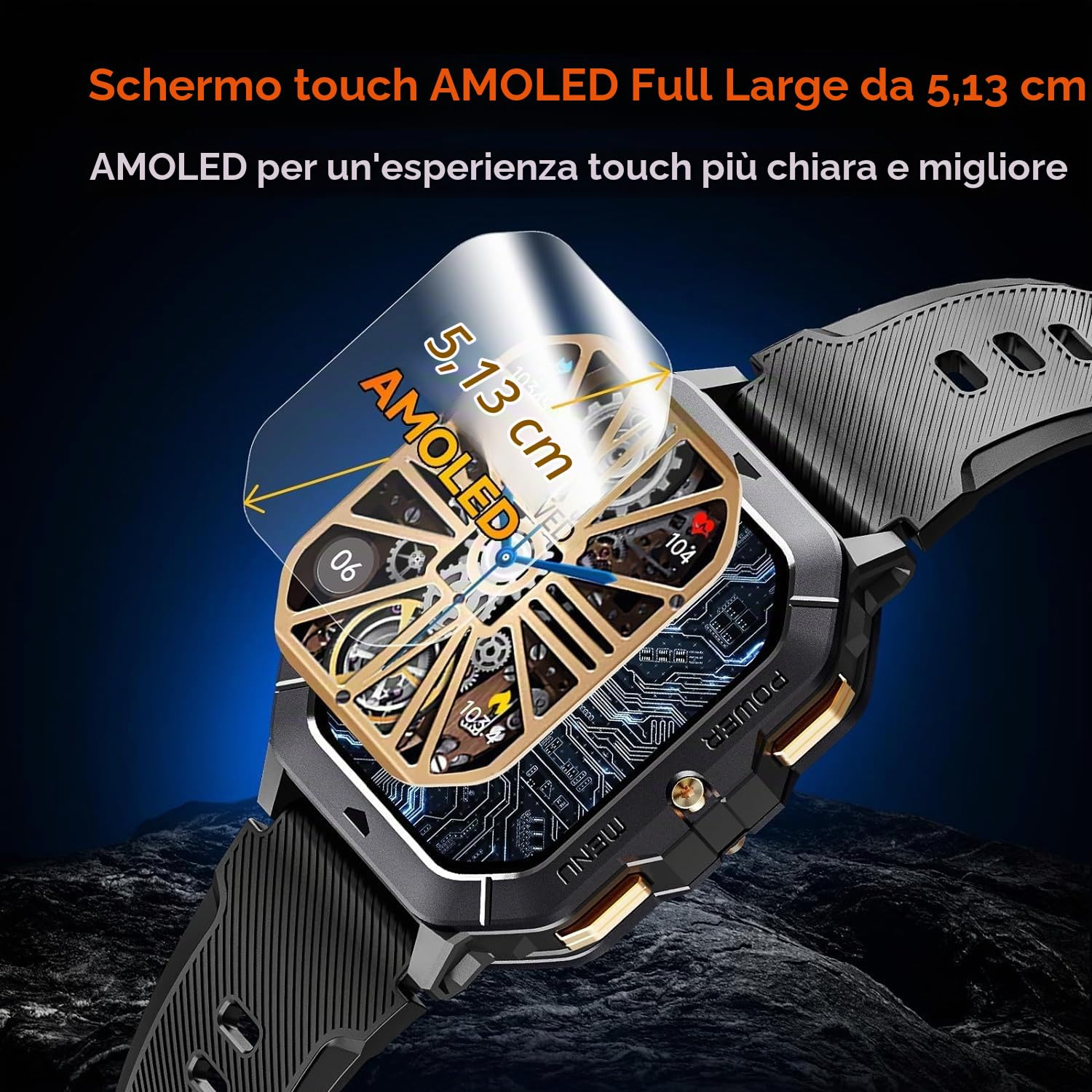 OBA Orologio sportivo OUKITEL BT101 da uomo, 2,02 pollici, 100 modalità sportive, impermeabile 5 ATM, 410 mAh, notifiche, cardiofrequenzimetro, contapassi, tracciamento attività, microfono, nero