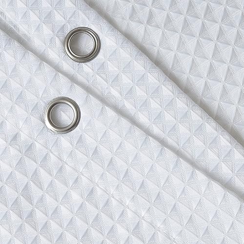 Miniatura 6 de Cortina de ducha de punto gofre, cortina de ducha blanca con tela de poliéster ponderada, cortinas de baño de calidad de hotel con ganchos, 72 x 78
