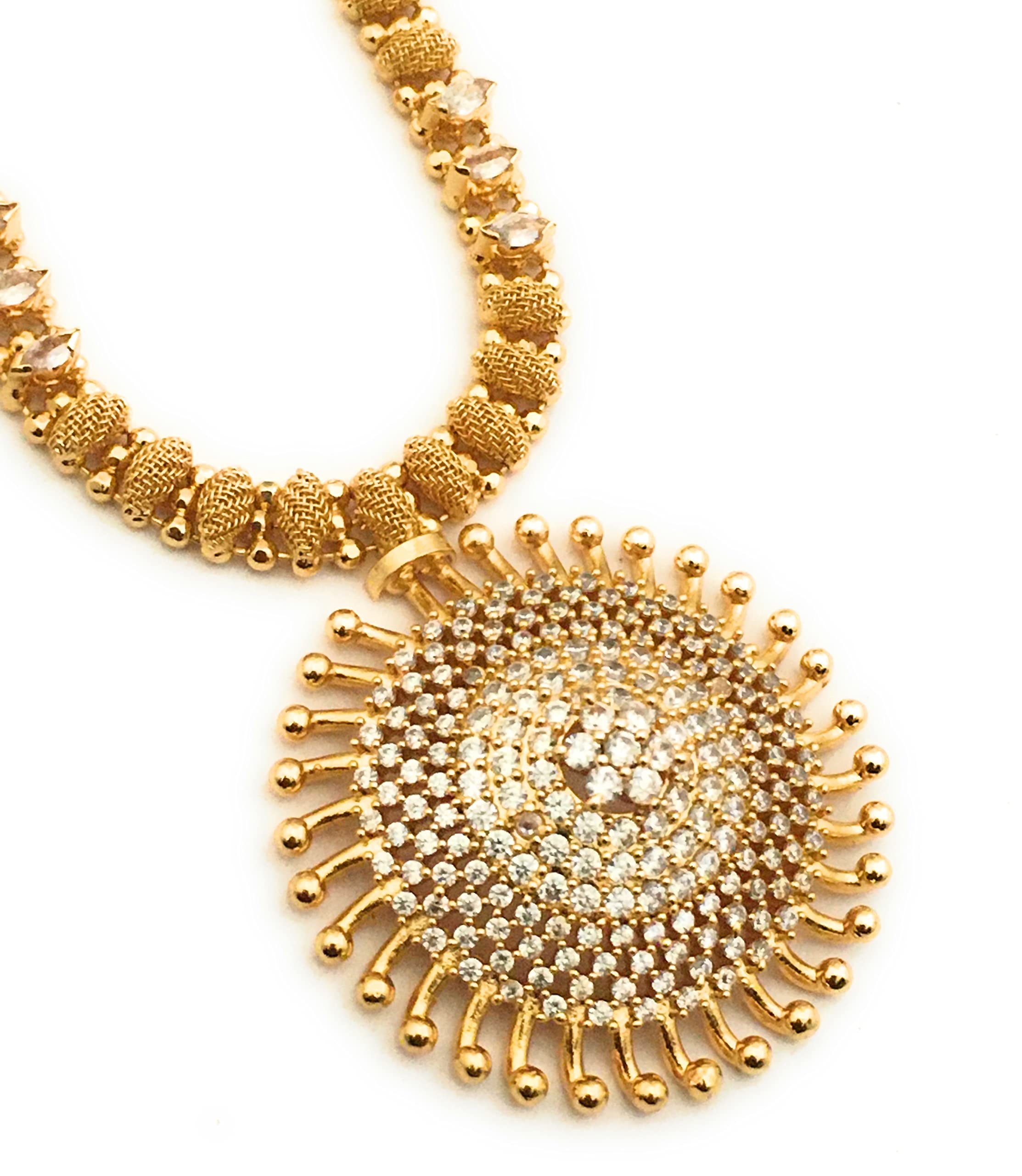 Sasitrends 1 Gram Micro Gold Plated Brass AD Stone Studded Pendant Short Necklace for Women