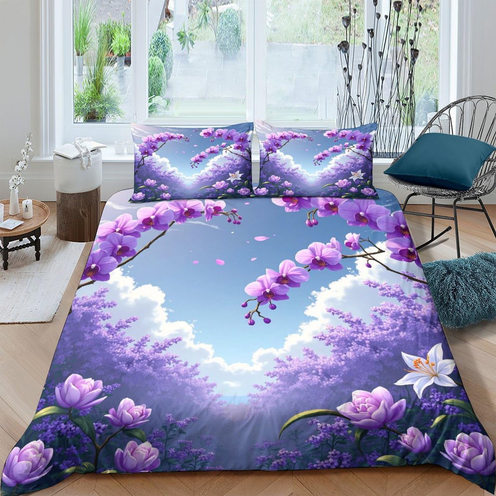 Ctjqhvkz Style-2 3D Printed Lavender Blossom Fitted Sheet Microfiber Floral Sky Bed Cover For Bedroom Guest Room Decor Protection Single（135X200cm）