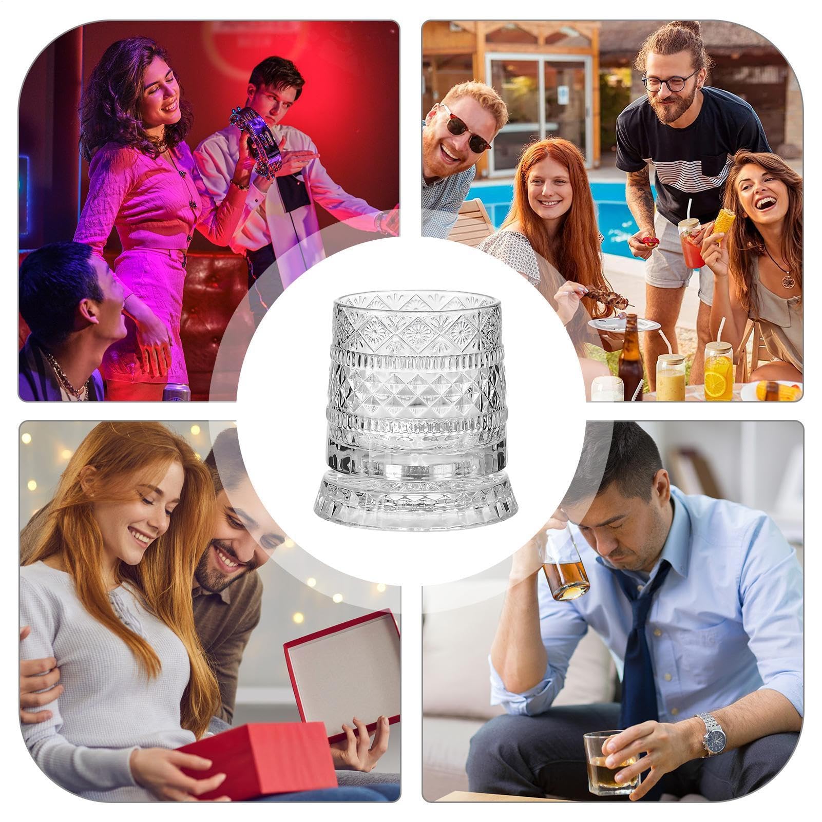 Rotating Whiskey Glass, Premium Bourbon Tasting Drinkware Set, Cocktail Glasses for Collectors Home Bar Entertainers, Elegant Design, Crystal Drink Presentation, Birthday Gift