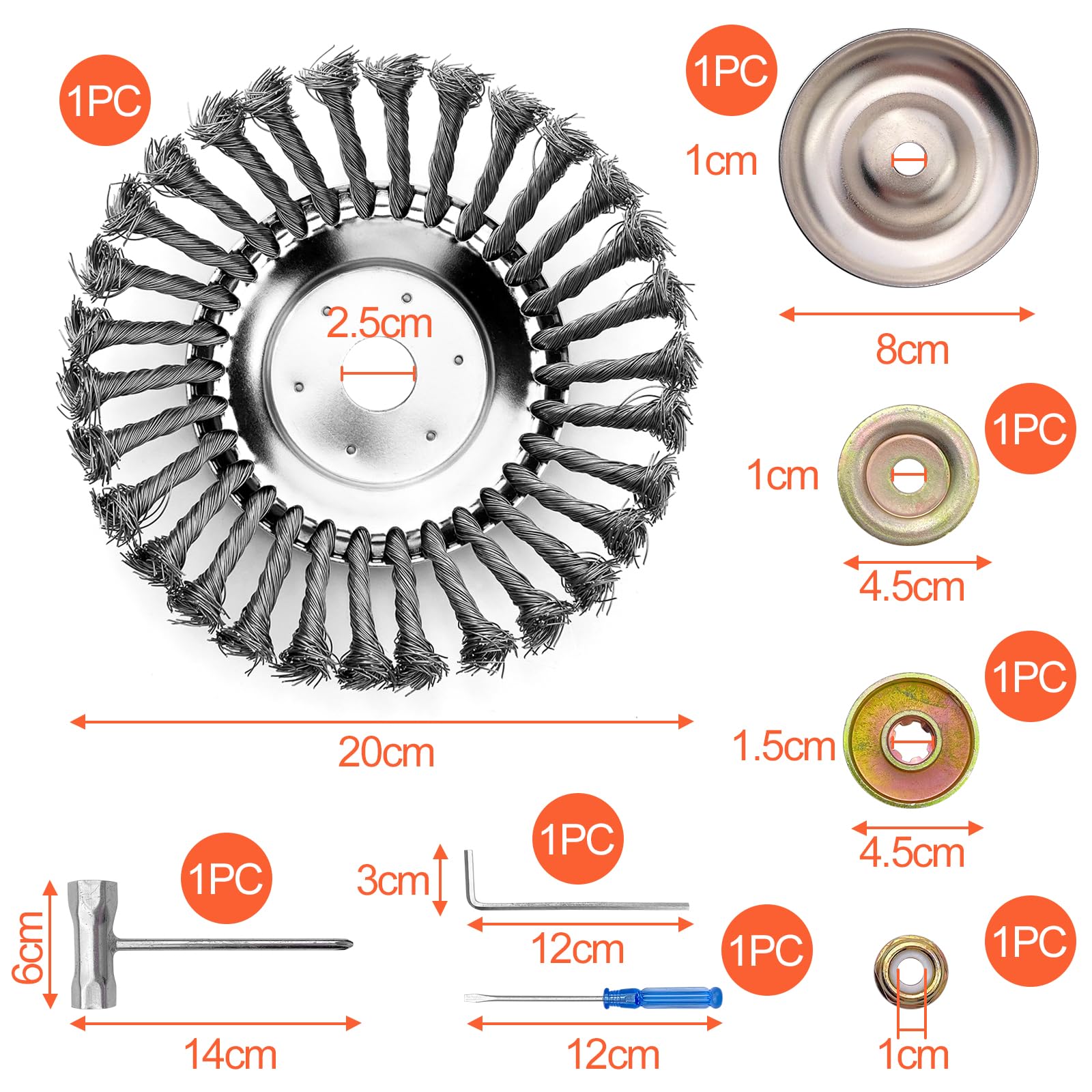 Kagni Motorsense Unkrautbürste Set – 8 Drahtbürsten & Aluminium Fadenkopf Für Rasentrimmer