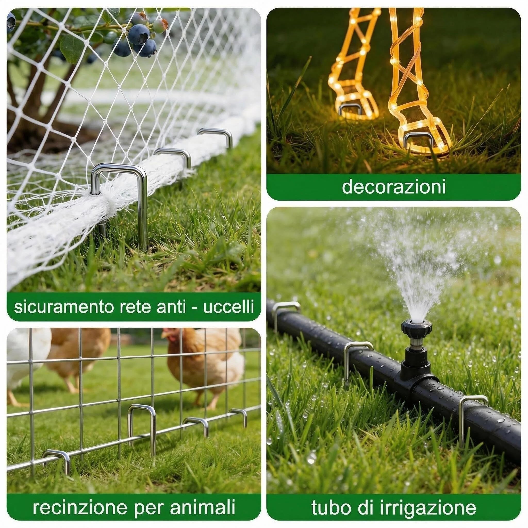 Amagabeli - Confezione da 500 picchetti da giardino da 15,2 cm, zincati, con membrana per il controllo delle erbacce, diametro di 3 mm, resistenti, per erba artificiale, barriera in tessuto