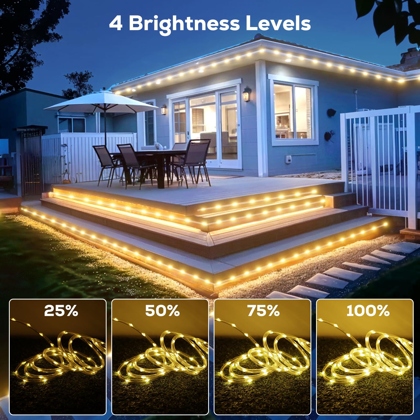 Guirlande lumineuse étanche à 720 LED de 30,5 m avec télécommande, 8 modes et 4 tubes lumineux pour Noël, chambre, terrasse, extérieur, jardin, décoration intérieure et extérieure