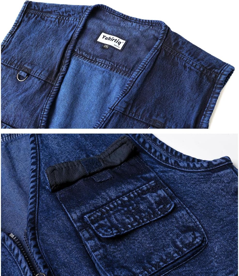 Men's Washed Denim Vest Multi-pocketed Fishing Work Vest Sleeveless Jean Jacket