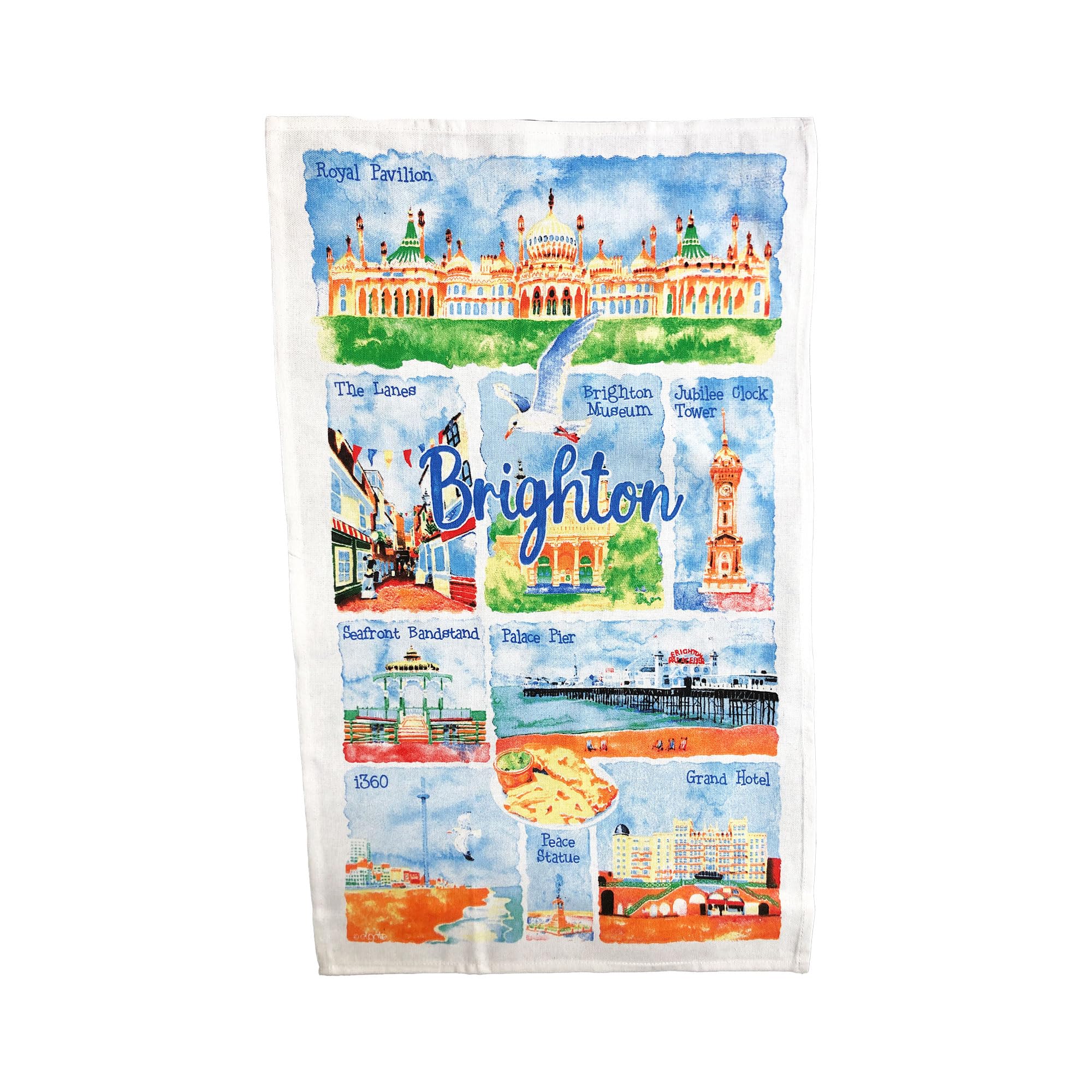 Beyond Happy High Definition 100% Cotton Brighton Landmarks Tea Towel – Heavy Duty Souvenir Gift for Brighton Chef's, Kitchen & Home