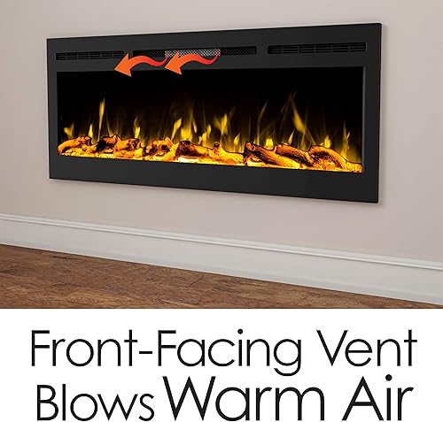 Miniatura 3 de Lavish Home - Chimenea eléctrica de 50 pulgadas, ventilación frontal para montaje en pared o empotrada, llama LED realista, troncos falsos y medios