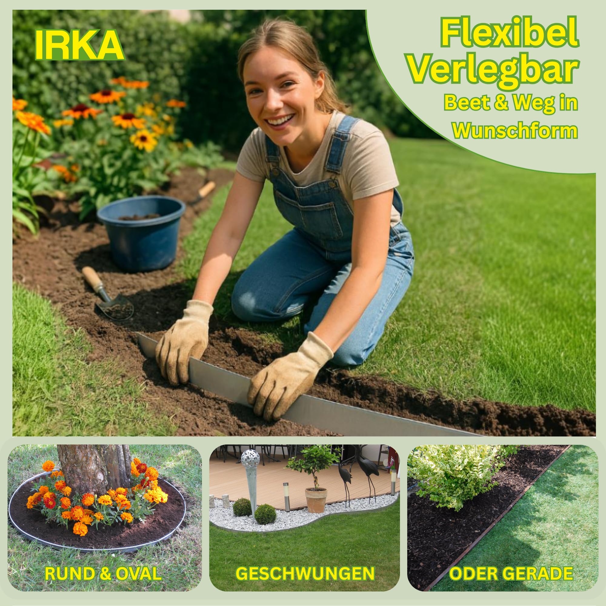 IRKA Rasenkante Metall verzinkt L15m H20cm – Flexible Beeteinfassung 1 mm stark Rasenkantenband für Garten Beetbegrenzung Beetumrandung