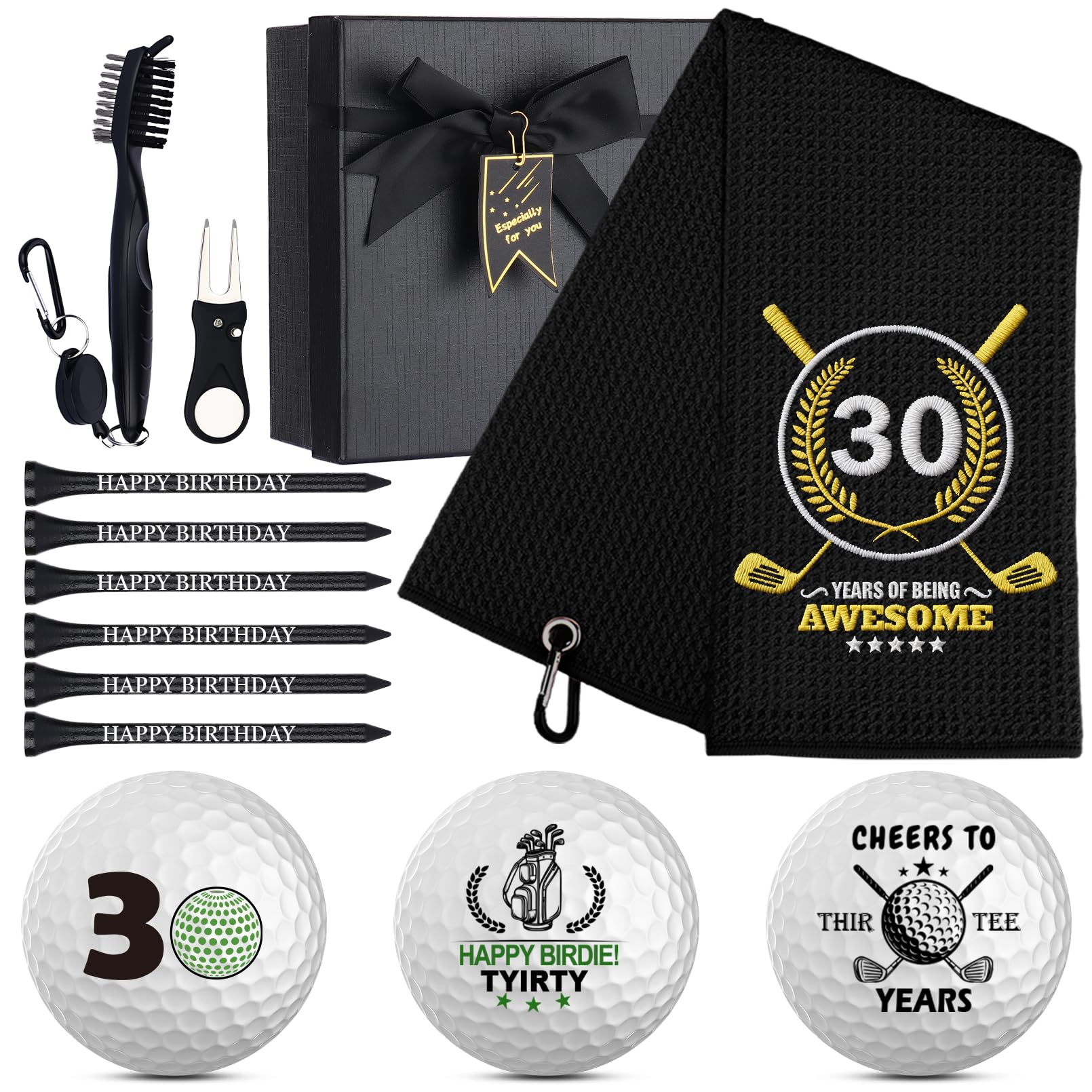 CGFN 30th Birthday Gifts for Men,Microfiber Embroidered Golf Towels,Golf Cleaning Kit,Include Towel Ball Tees Divot Tool Cleaner Brush for Men,Golf Lovers,Husband,Dad,Grandpa (30th)